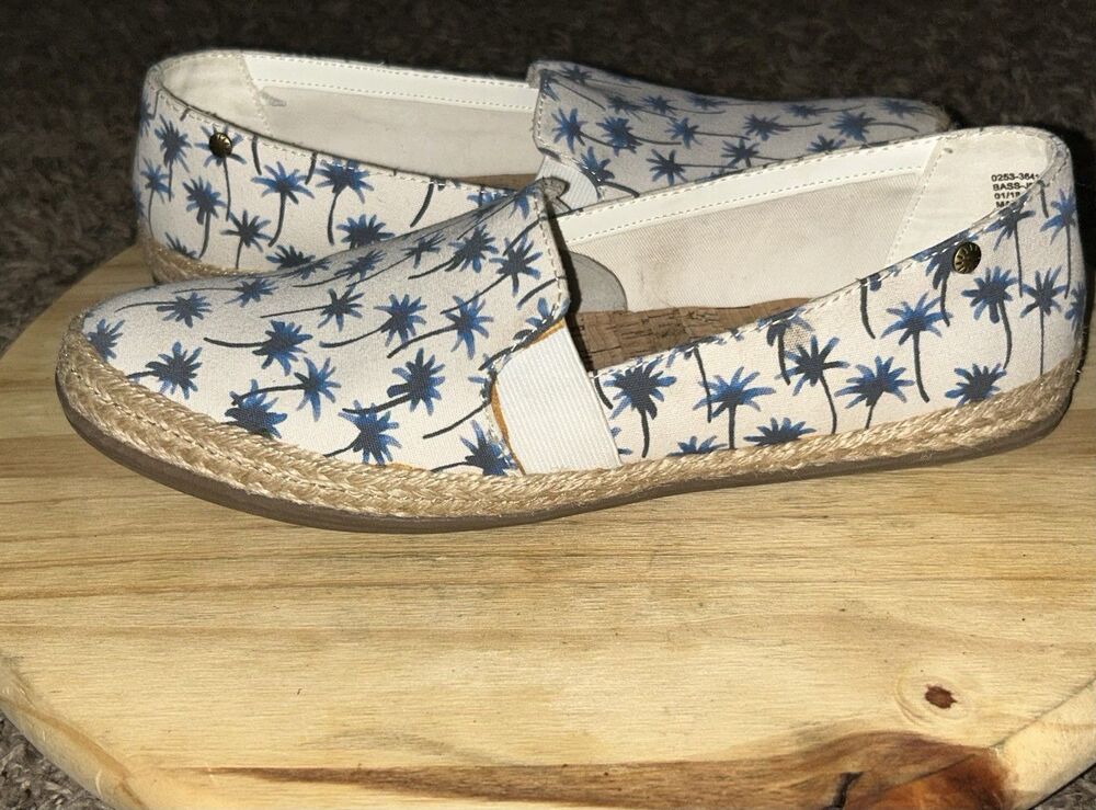 GH Bass & Co Shoes Women9.5 M Jenny Palm Tree Slip On Espadrille Flat White Blue